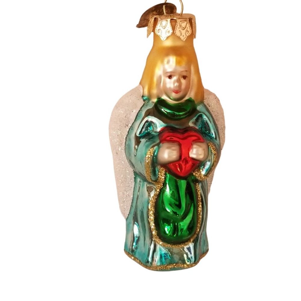 Vintage Blown Glass Orament Thomas Pacconi Christmas Angel Holding Heart 2003